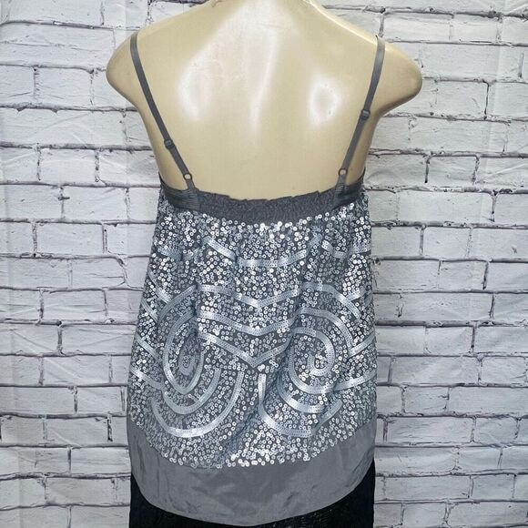 BCBGMaxazria Womens Light Charcoal Silk Sequined Woven Cami Top Size Small NWT - Picture 2 of 7